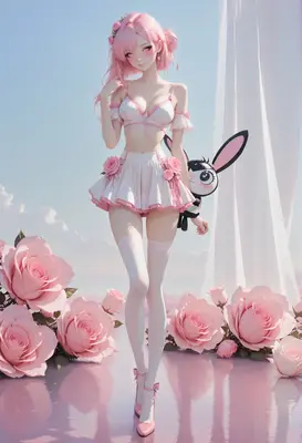 Pink Rose Maiden with Bunny Plush