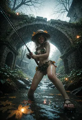 Forest Spirit Fishing in the Rain