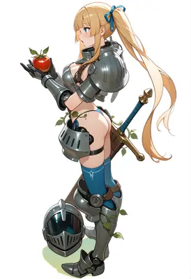 Blonde Knight Holding a Red Tomato