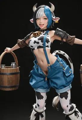 Playful Cow Girl Milk Farmer