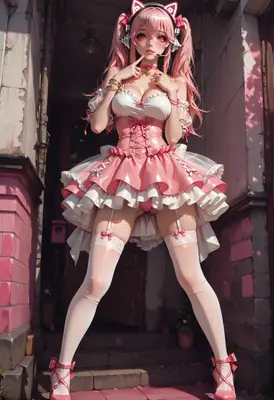 Pink Gamer Girl in Frilly Outfit