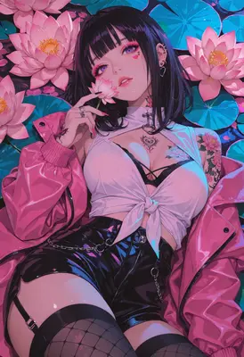 Edgy Girl Amidst Radiant Lotus Blooms