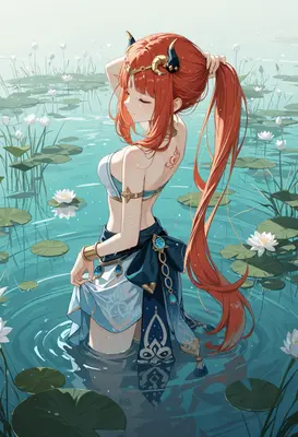 Nilou Wading Through Lotus Flowers
