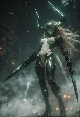 Cybernetic Warrior with Glowing Blades