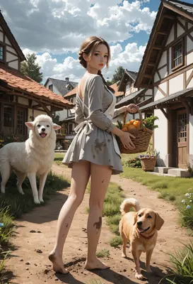 Country Girl With Her Loyal Companions