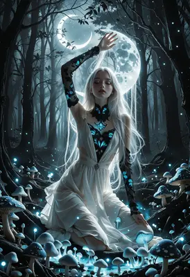 Moonlit Enchantress in Glowing Forest