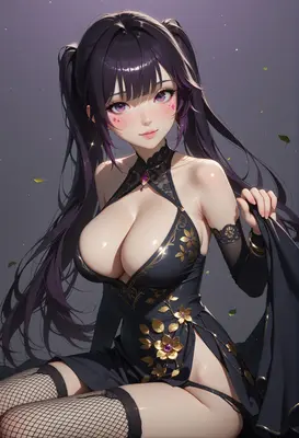 Elegant Beauty in Floral Black Dress