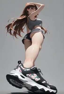 Athletic Girl in Floral Sneakers