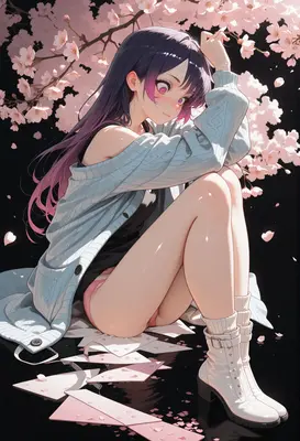 Girl Resting Under Blooming Cherry Blossoms