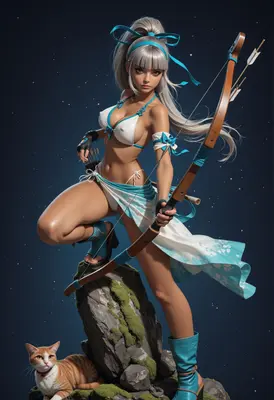 Celestial Archer and Her Tabby Companion