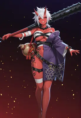 Fierce Red Oni Warrior with Club