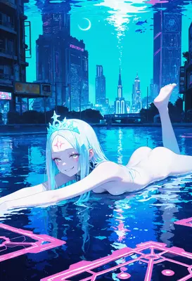 Crowned Princess in Neon Waters