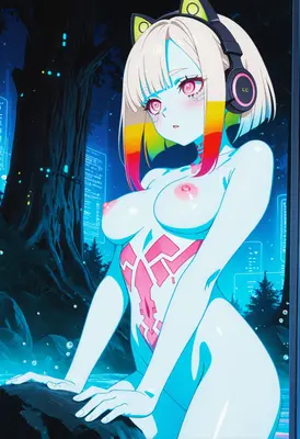 Neon Cybernetic Girl in Digital Forest