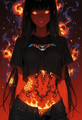 Fiery Demon Girl with Glowing Tattoos