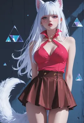 White Haired Cat Girl with Prisms