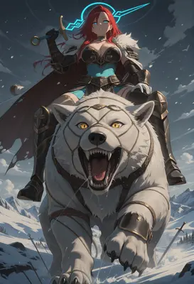 Valiant Redheaded Warrior Riding Dire Wolf