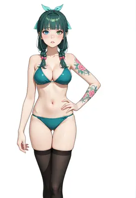 Teal Bikini Girl with Floral Tattoos