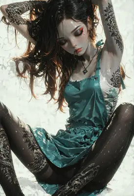 Tattooed Girl in Teal Apron