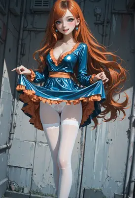 Anime Girl in Shiny Blue Dress