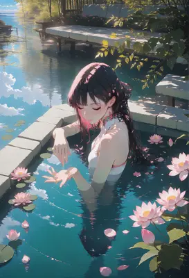 Serene Girl in Lotus Pond