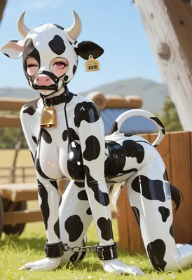 Playful Cow Girl in Latex Suit