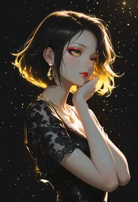 Golden Gaze in Starlit Night