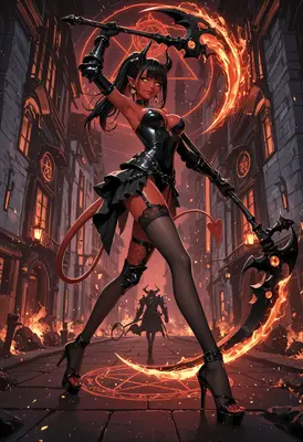 Fiery Demon Huntress with Scythe