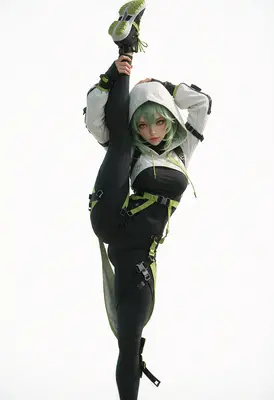 Athletic Green Haired Tactical Girl