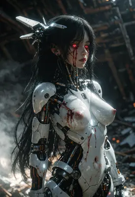 Damaged Cyborg Warrior in Ruins