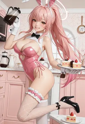 Pink Bunny Maid Serving Fresh Cake