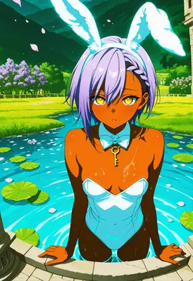 Bunny Girl in the Garden Pond