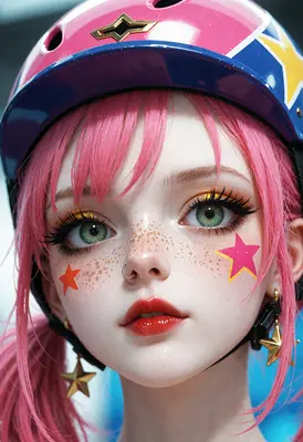 Pink Starry Skater Girl Portrait