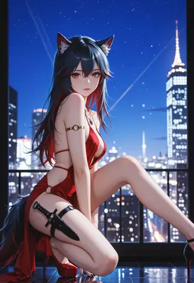 Wolf Girl Assassin Night City View