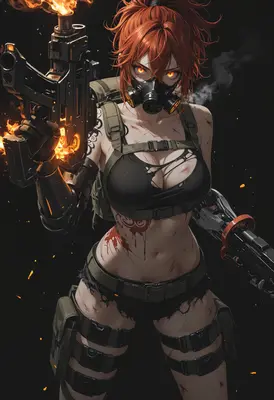 Battle Scarred Mercenary With Flaming Gun