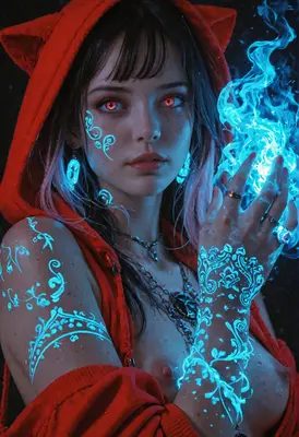 Mystic Red Hood with Blue Flame