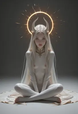Ethereal Horned Being with Golden Halo