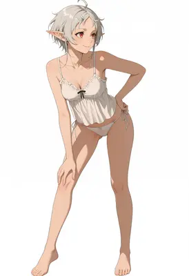 Playful Elf in White Lingerie
