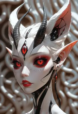 Cyborg Demon Elf With Crimson Eyes