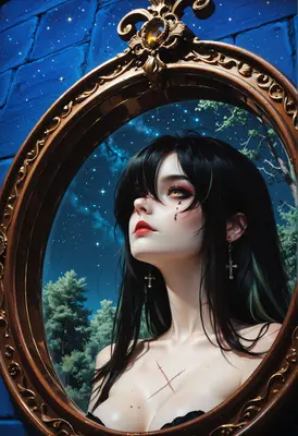 Gothic Beauty Reflected in Ornate Mirror
