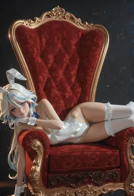 Elegant Bunny Girl Resting on Throne