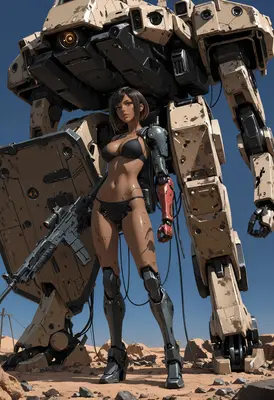 Cyborg Warrior and Her Desert Mech
