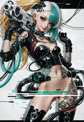 Cybernetic Rose Tattooed Android Warrior