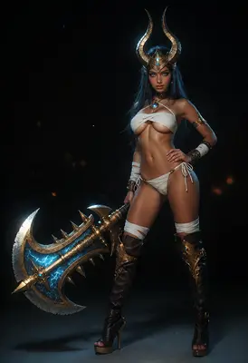 Horned Warrior with Enchanted Battle Axe