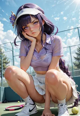 Sweaty Tennis Player Resting on Court