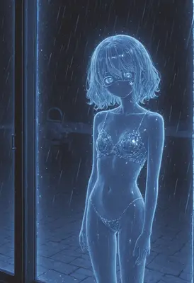 Holographic Girl in the Rain