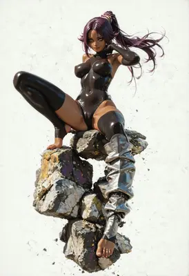 Cybernetic Warrior Perched on Stone