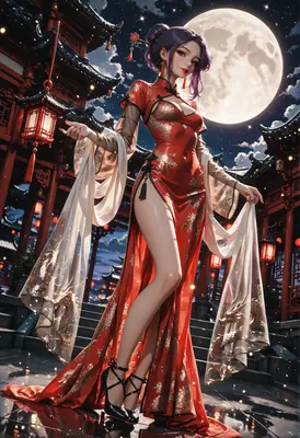 Elegant Maiden Under the Full Moon