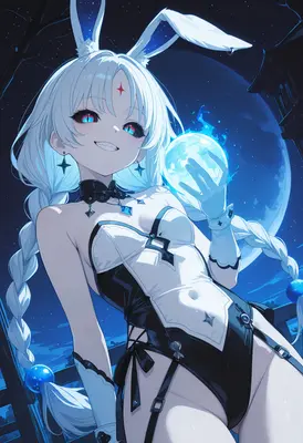 Lunar Bunny Girl with Blue Flame