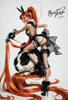 Ginger Bunny Girl Riding Giant Dog