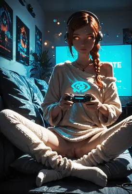 Gamer Girl Relaxing in Neon Room